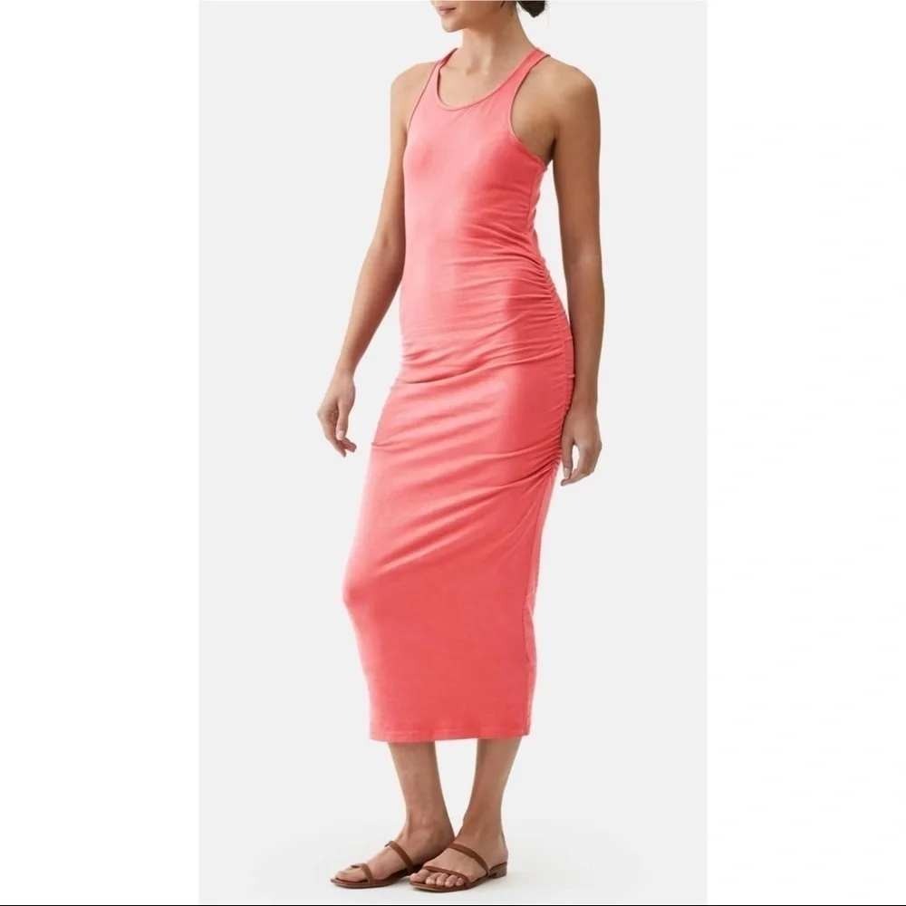 Michael Stars Midi Dress Womens Small Ruched Racerback In Fresco Bodycon Bright
